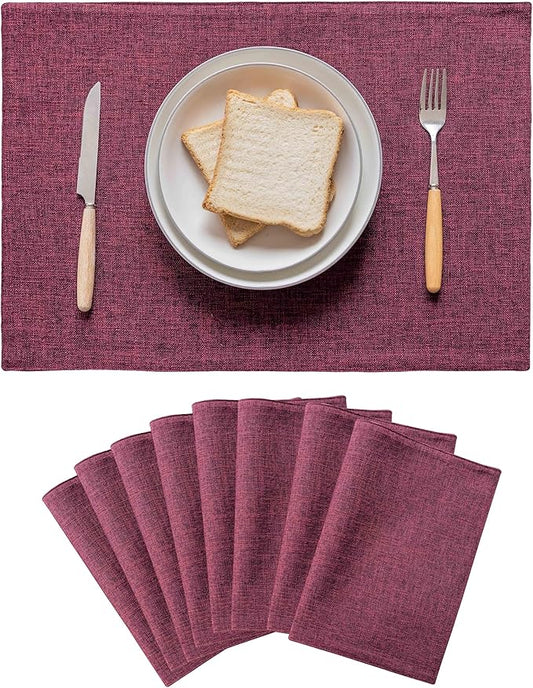 Home Brilliant Red Placemats Set of 8 Cloth Placemat for Holiday Valentine's Day Heat Resistant Dining Table Mats Kitchen Washable Place Mats, Wine Red
