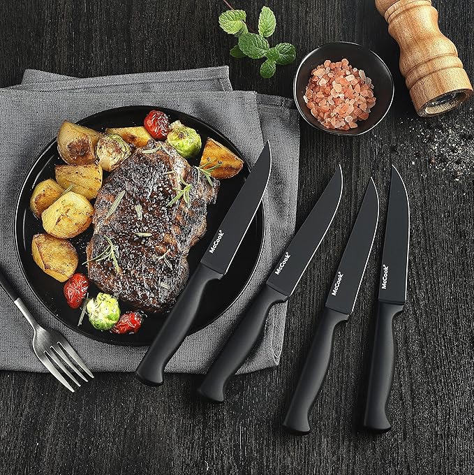 McCook짰 Knife Sets,German Stainless Steel Knife Block Sets with Built-in Sharpener, Black