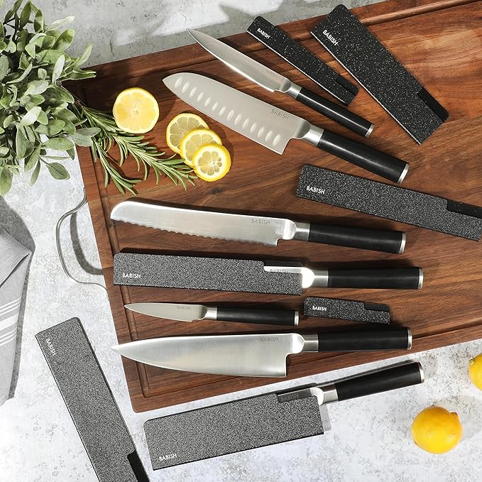 Babish 14-Piece Full Tang Forged Kitchen Knife Set ??High-Carbon 1.4116 German Steel Cutlery with Protective Sheaths ??Professional Chef Knife Set