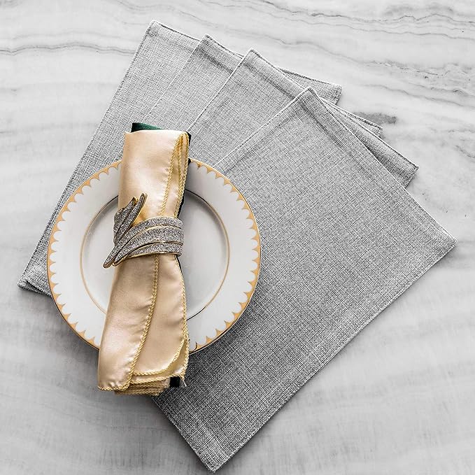 Home Brilliant Cloth Placemats Set of 8 Heat Resistant Washable Plate Mats Placemats for Parties Buffet Dinner Coasters Party Dinner Decor, 13 x 19 inches, Light Grey
