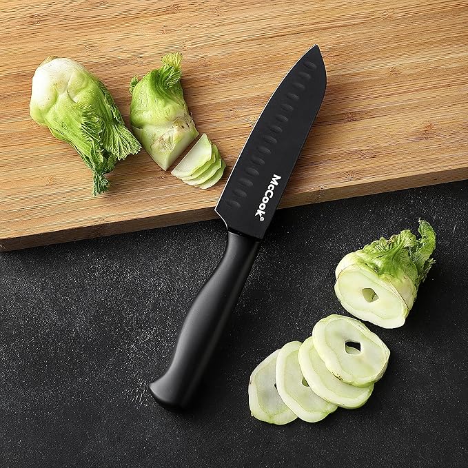 McCook짰 Knife Sets,German Stainless Steel Knife Block Sets with Built-in Sharpener, Black