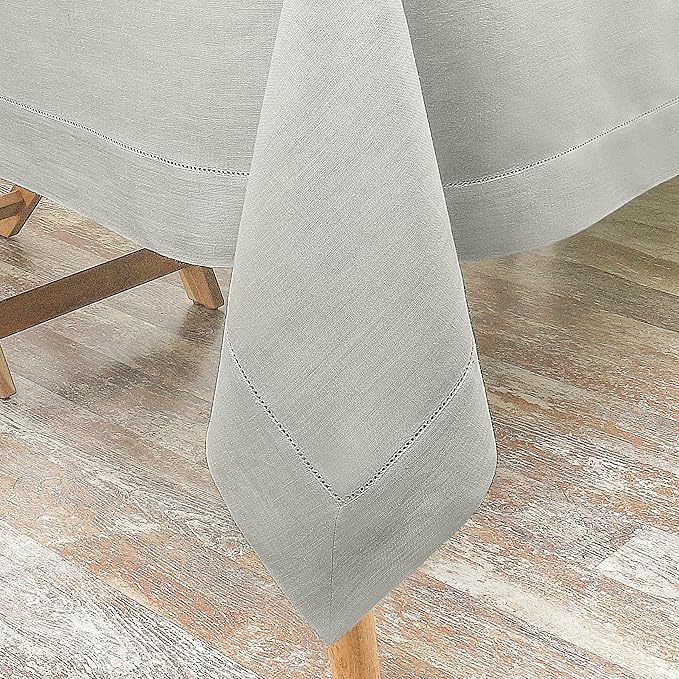 D'Moksha Homes Silver Grey Linen Tablecloth 60 x 120 Inch - 100% Pure Linen Hemstitch Tablecloth for Rectangle Tables - Classic Hemstitch, Machine Washable Table Cloth for Spring, Easter