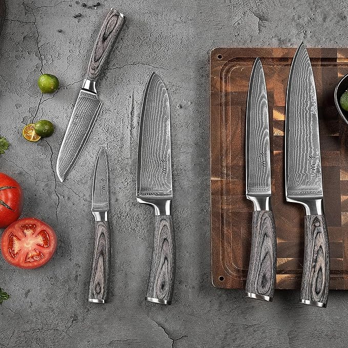 Wakoli EDIS 5-Piece Damascus Kitchen Knife Set ??Professional Kitchen Knives with VG10 Core, 67-Layer Damascus Steel Blades and Ergonomic Pakkawood Handles ??Premium Chef Knife Set in Gift Box