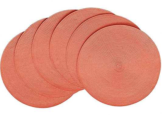 HODJOY Round Placemats Set of 6, Table Mats for Dining Table, Washable Woven Non-Slip Placemats for Halloween, 15 inch, Orange